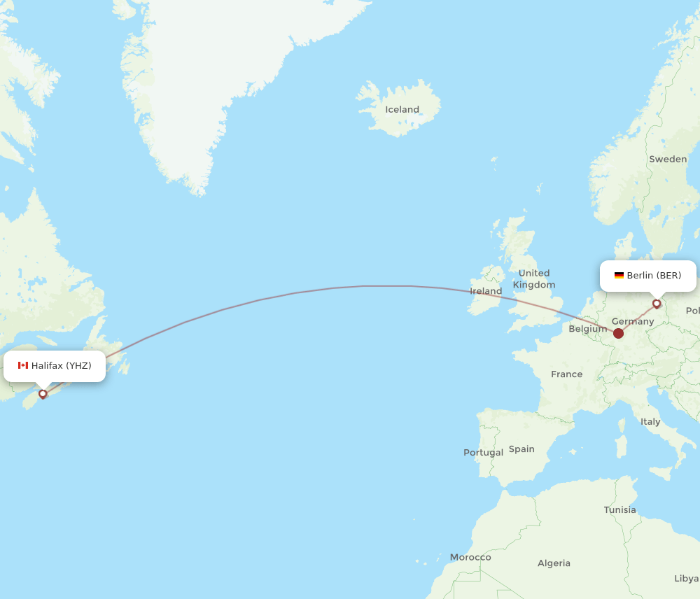 YHZ to BER flights and routes map