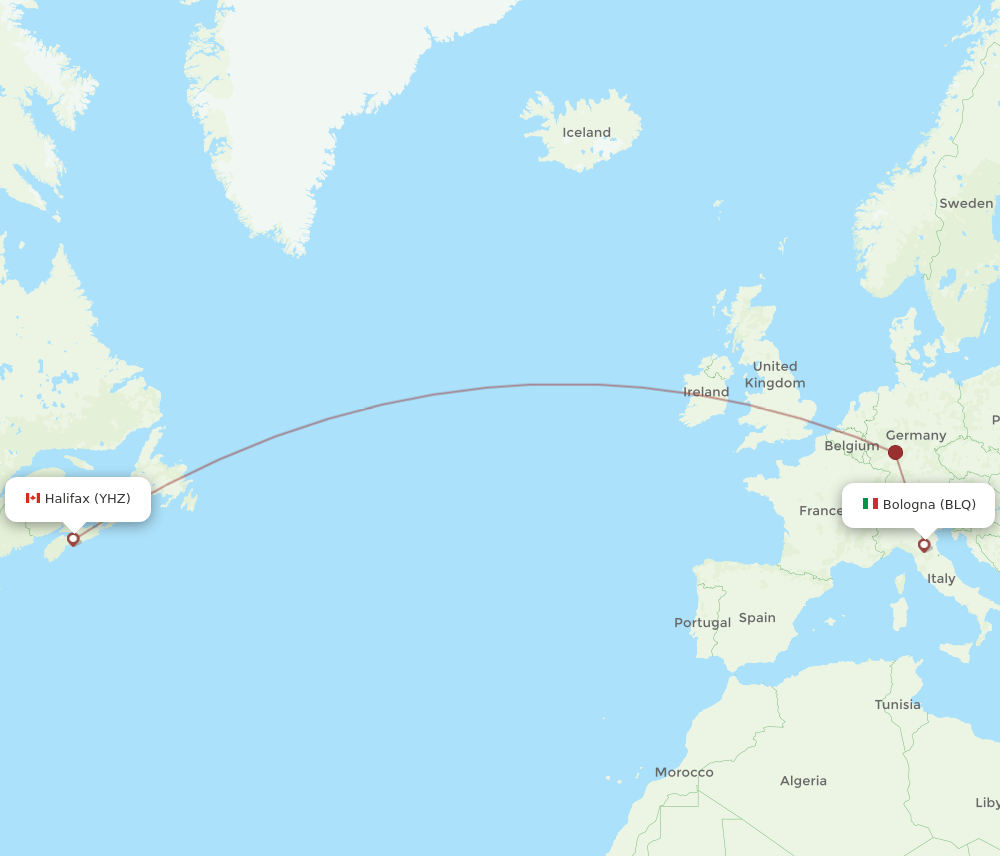 YHZ to BLQ flights and routes map