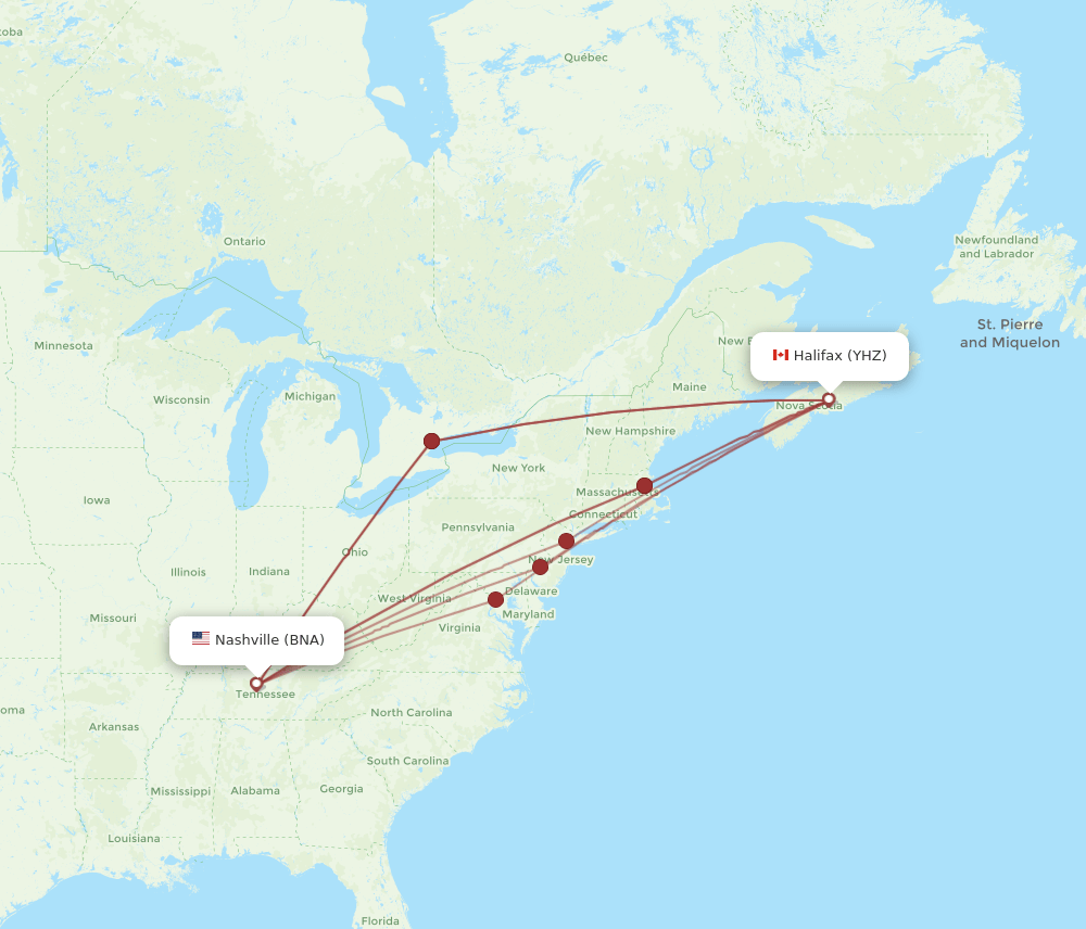 YHZ-BNA flight routes