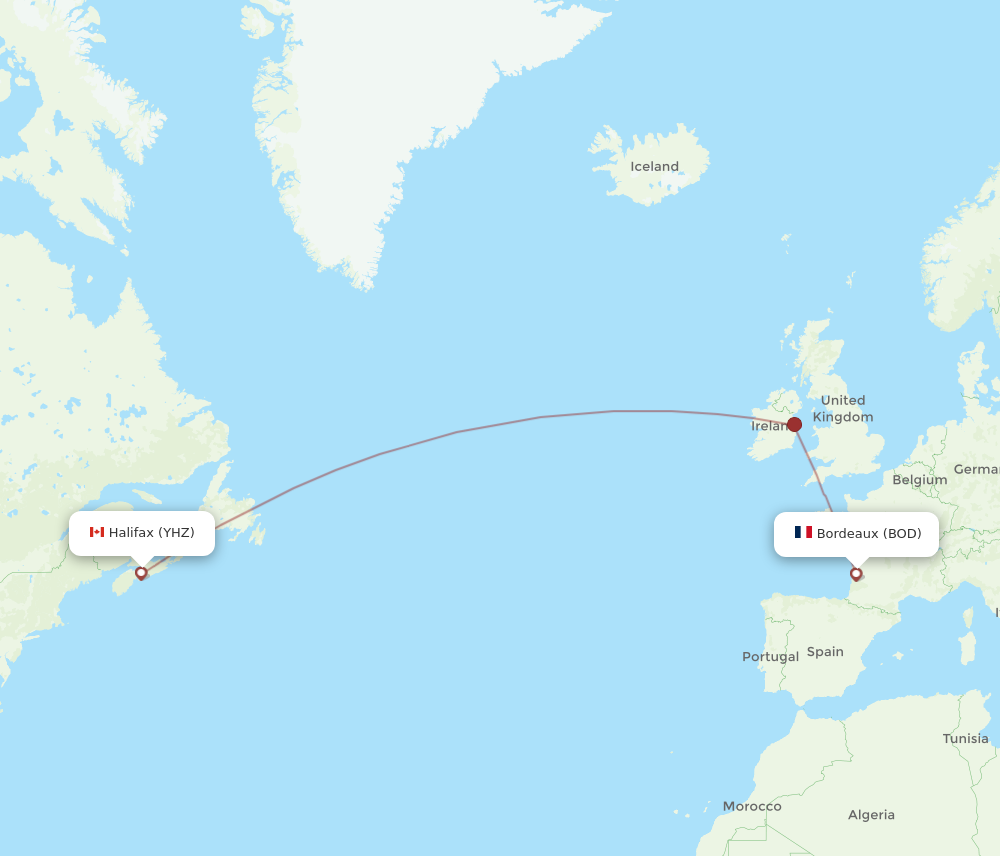 YHZ to BOD flights and routes map