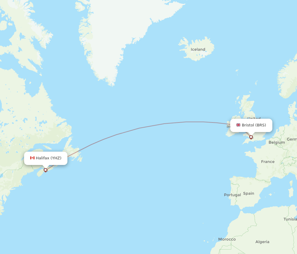 Bristol - Halifax route map and flight paths