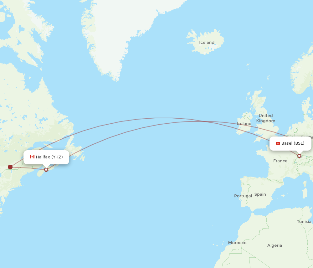 YHZ to BSL flights and routes map