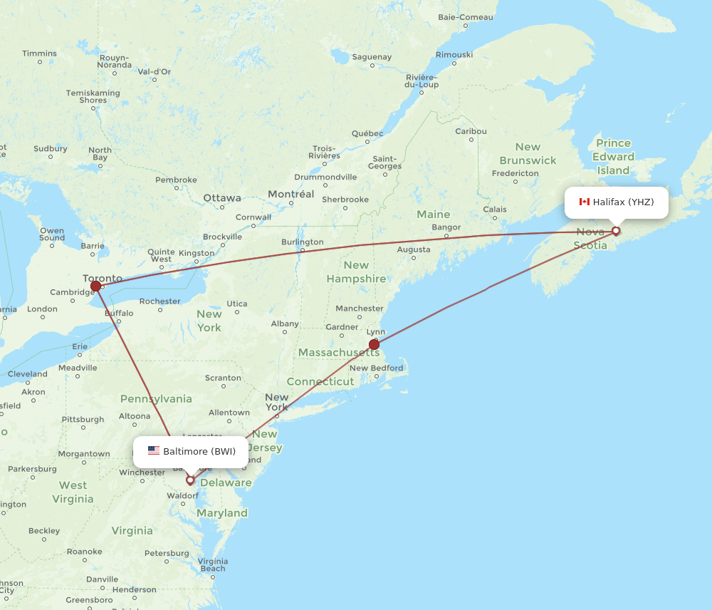 YHZ-BWI flight routes