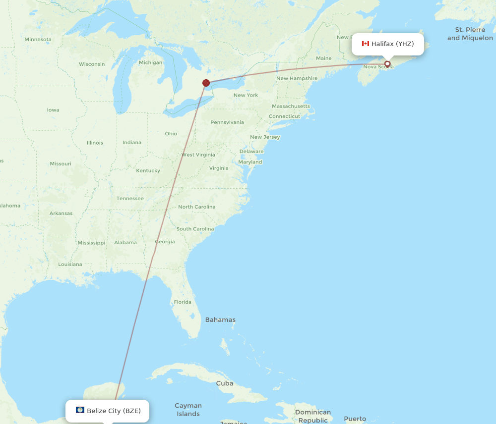 YHZ-BZE flight routes