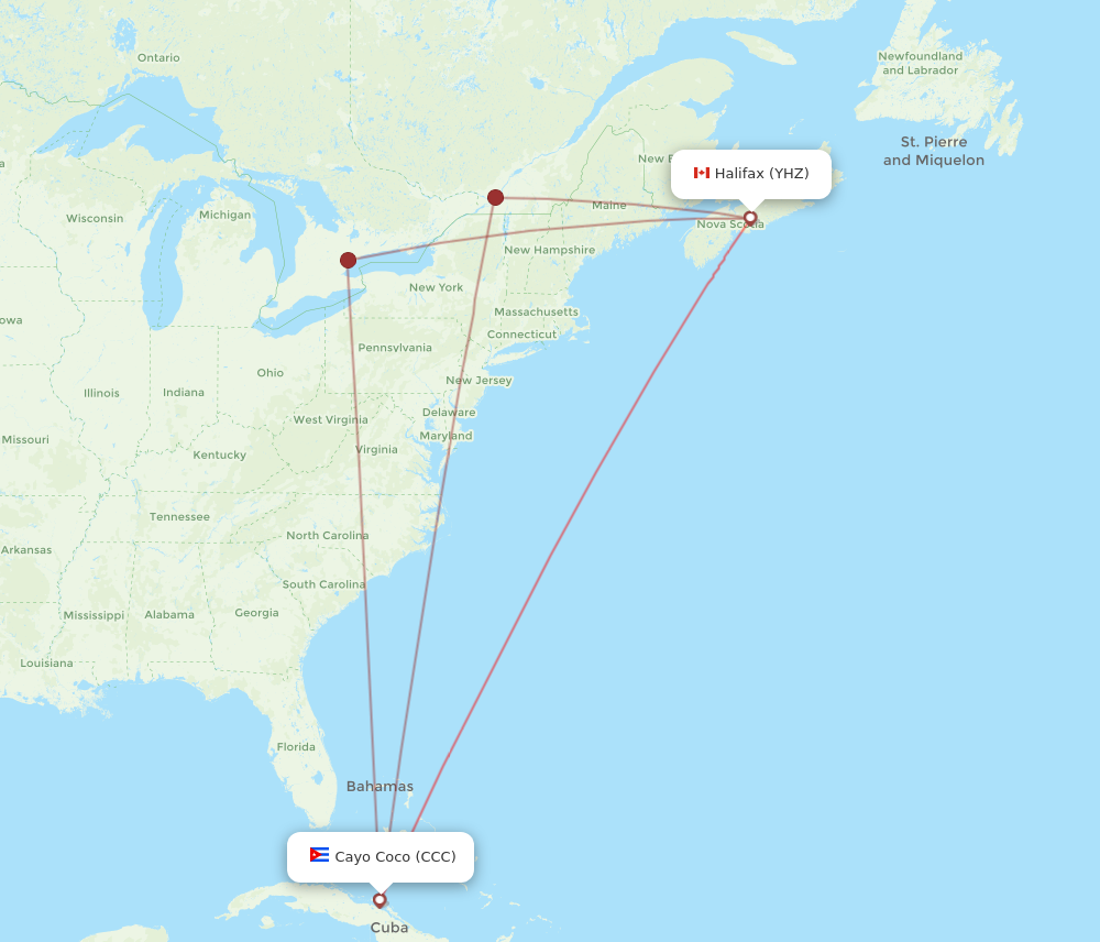 YHZ to CCC flights and routes map