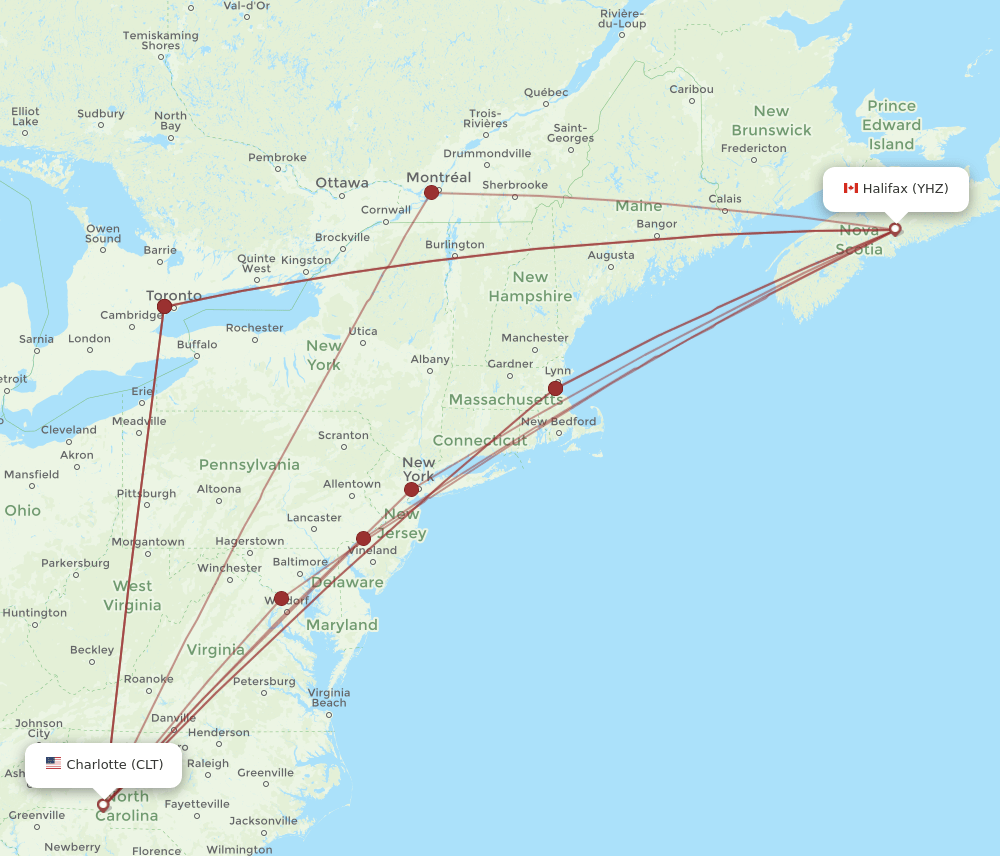 YHZ-CLT flight routes