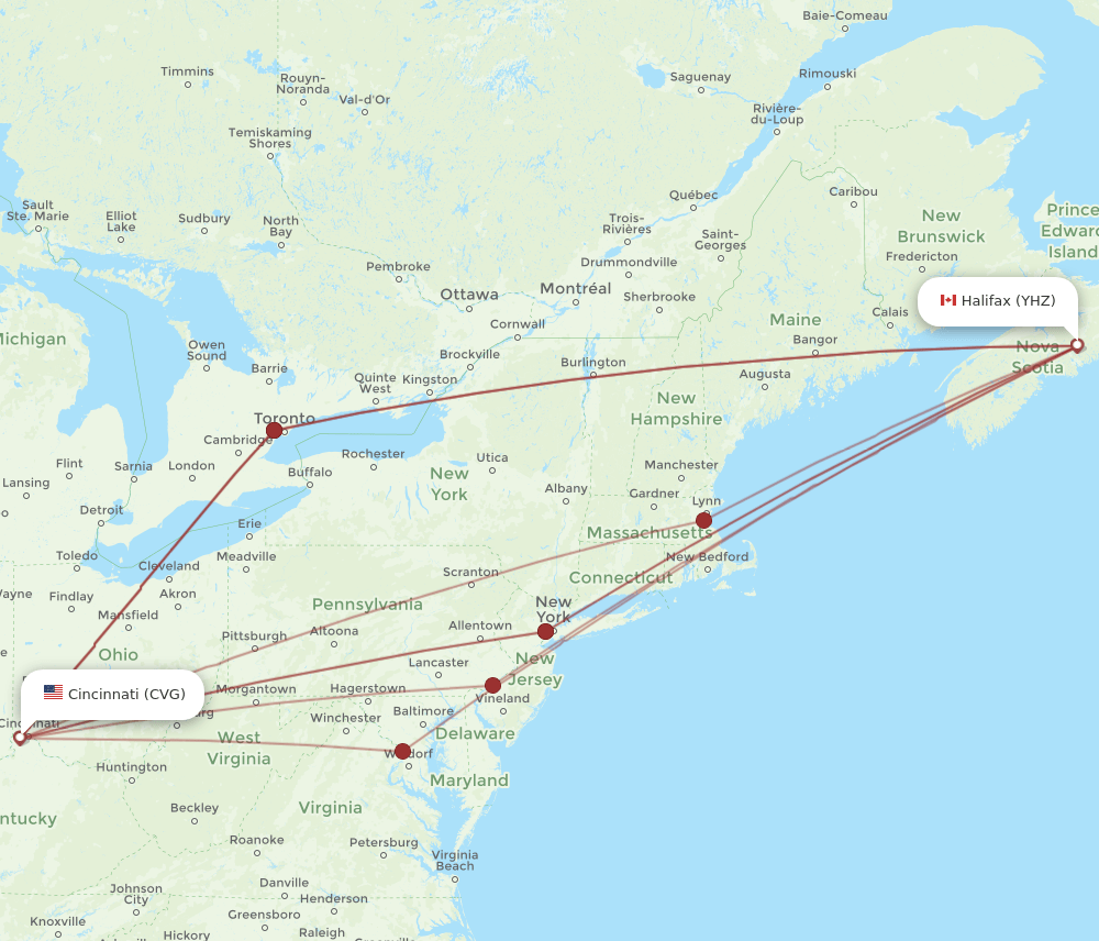 YHZ-CVG flight routes