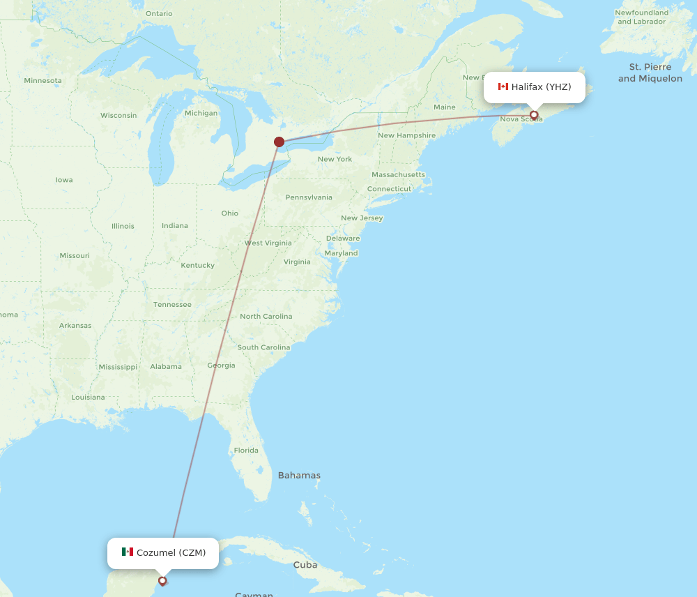 YHZ to CZM flights and routes map