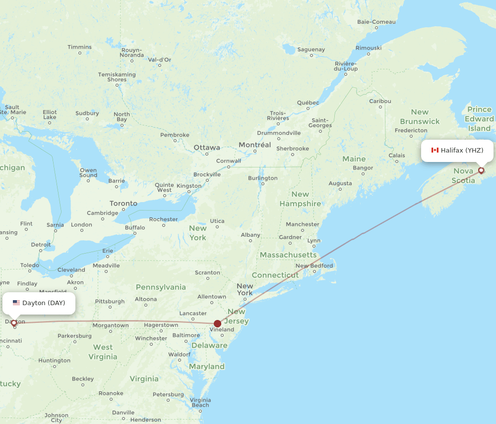 YHZ to DAY flights and routes map