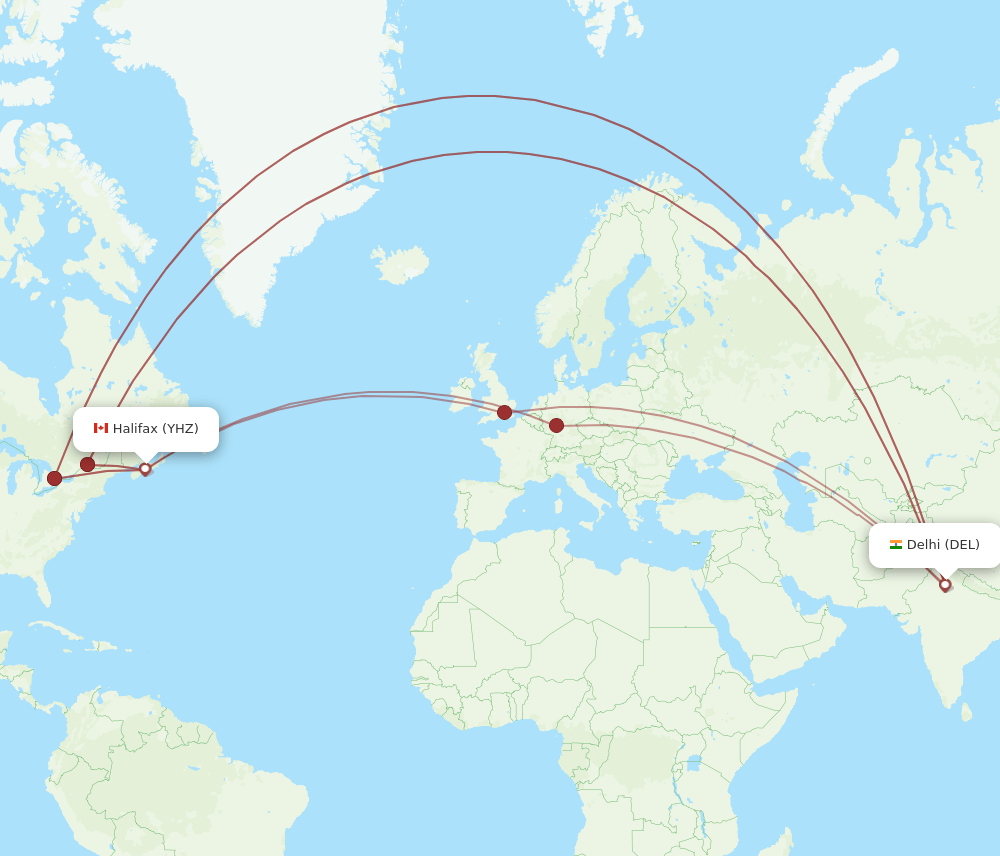 YHZ-DEL flight routes