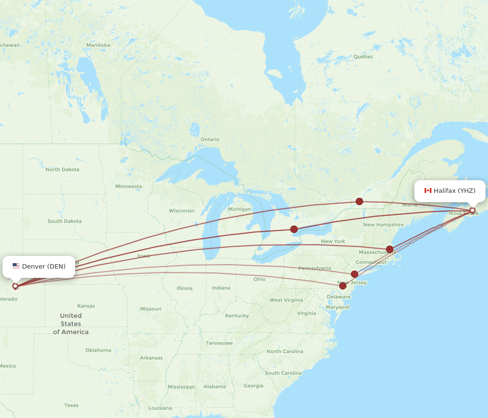 YHZ to DEN flights and routes map