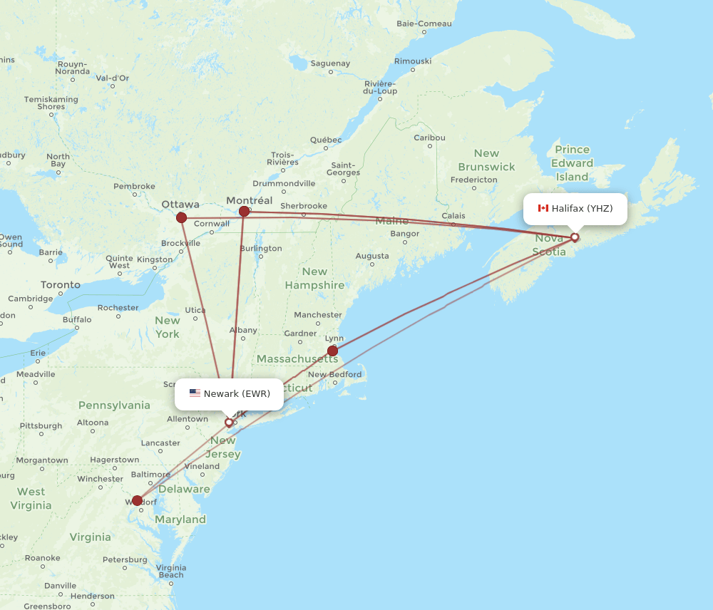 YHZ-EWR flight routes
