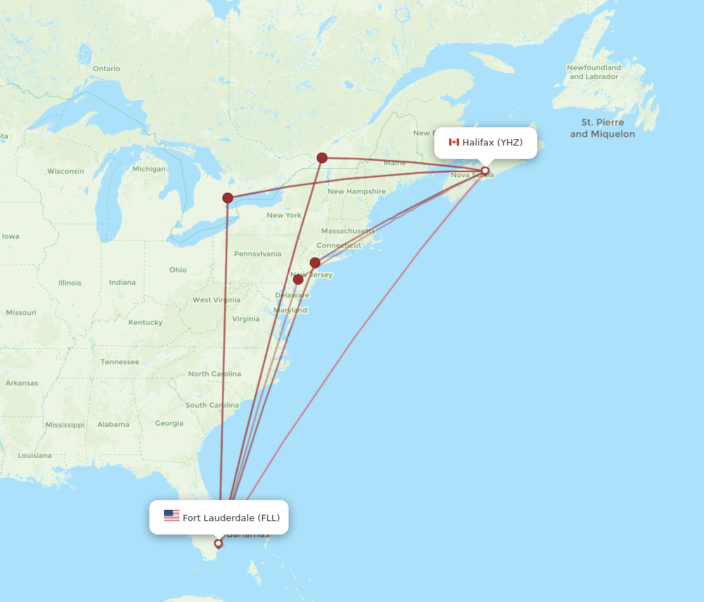 YHZ to FLL flights and routes map