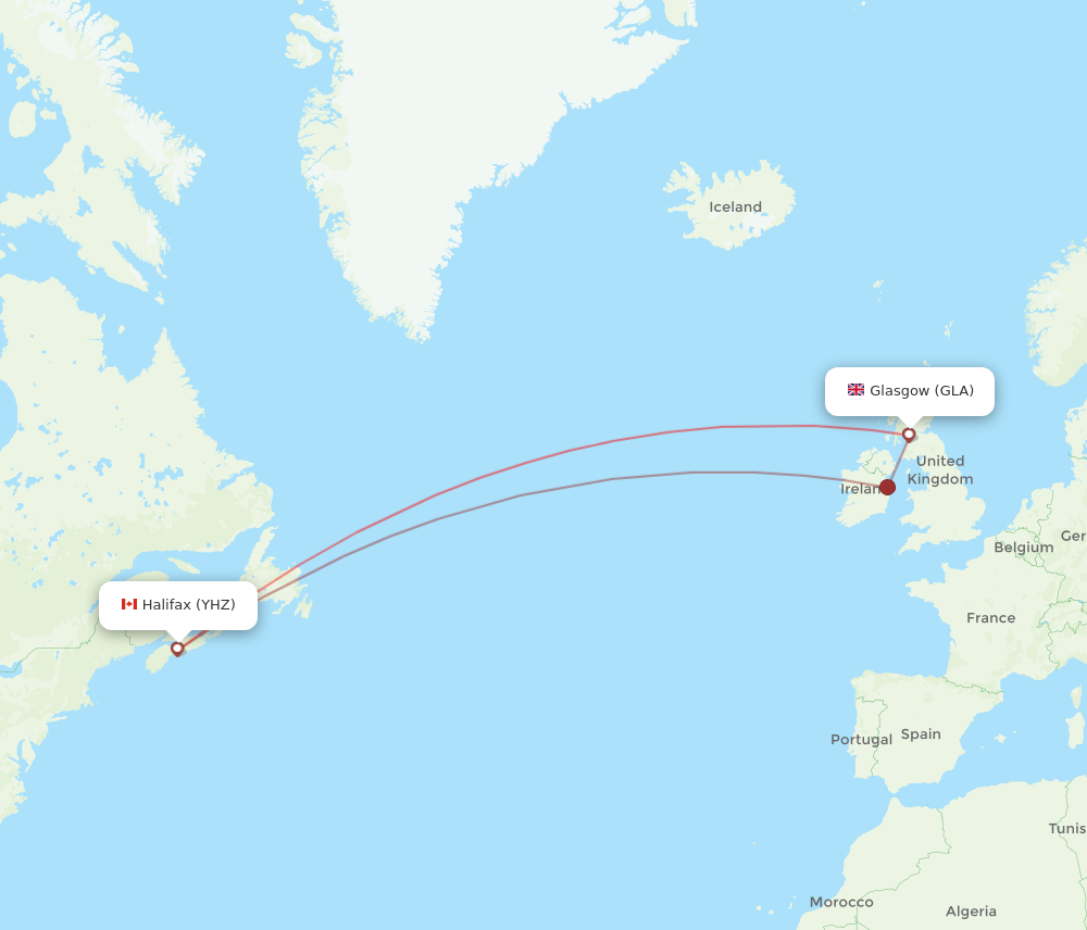 YHZ to GLA flights and routes map
