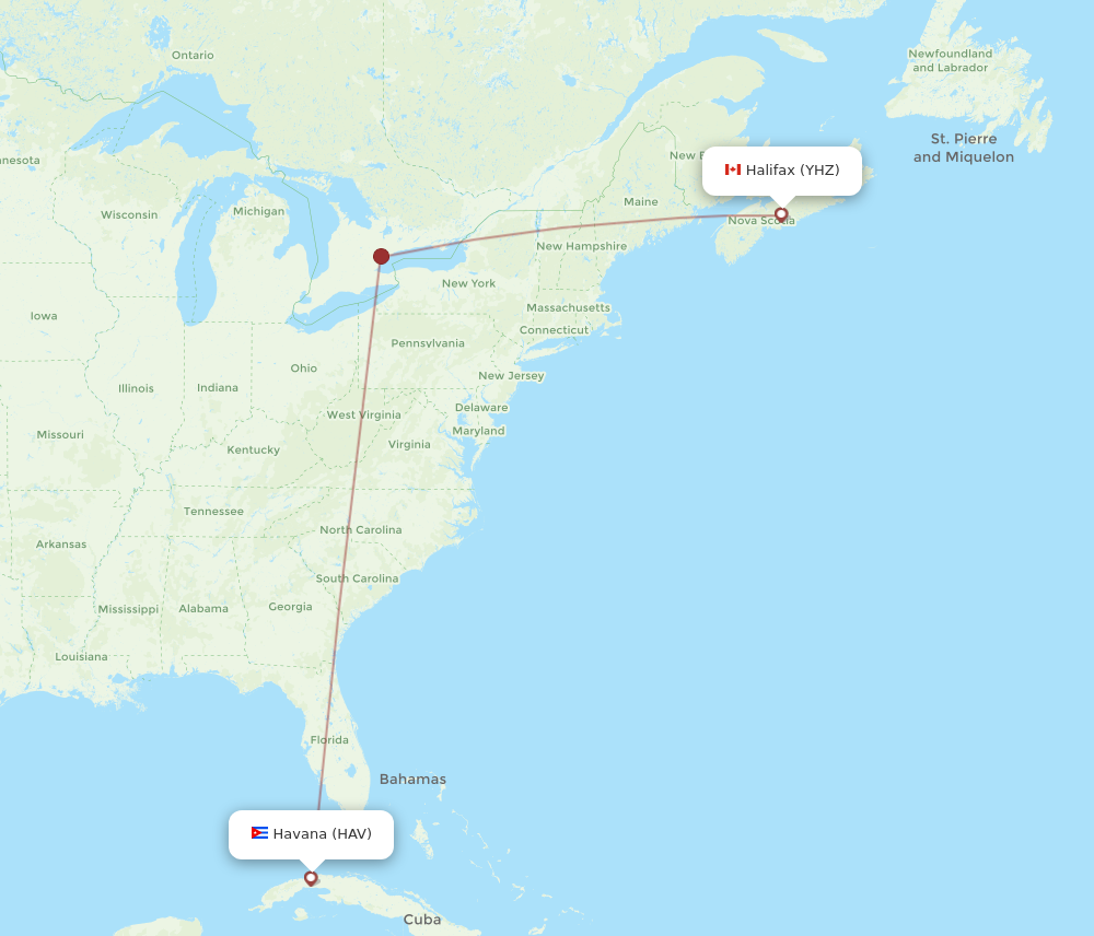 YHZ to HAV flights and routes map