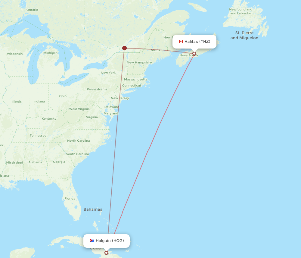 YHZ to HOG flights and routes map