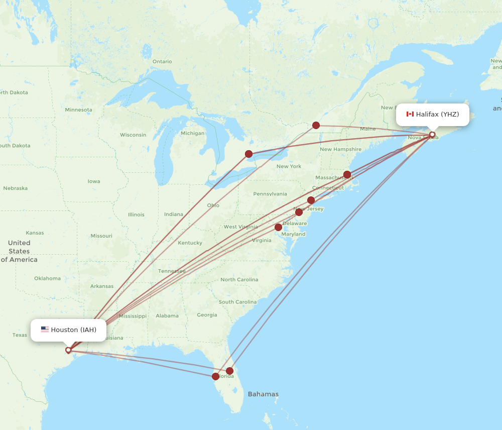 YHZ-IAH flight routes