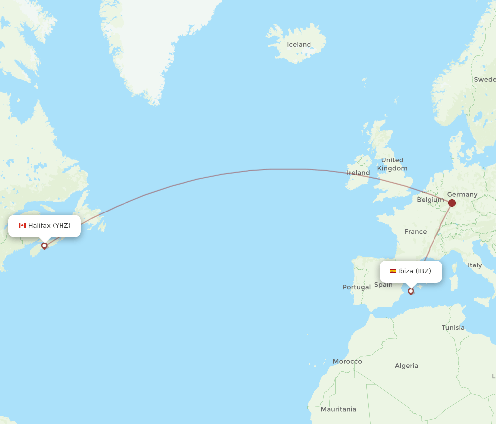 YHZ to IBZ flights and routes map