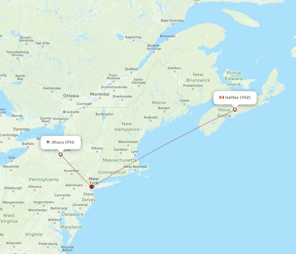 YHZ-ITH flight routes