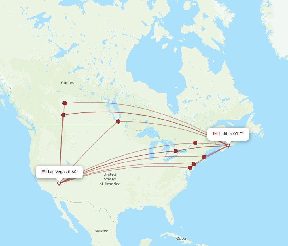 YHZ to LAS flights and routes map