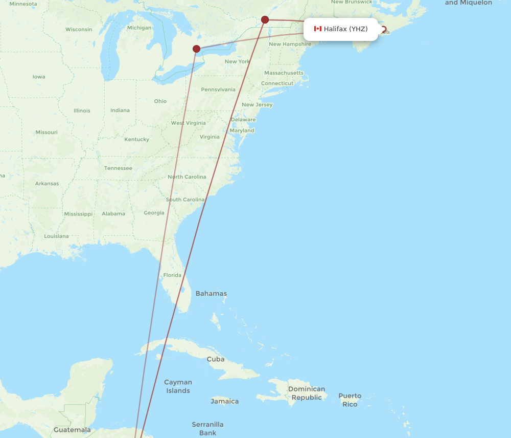 YHZ to LIR flights and routes map
