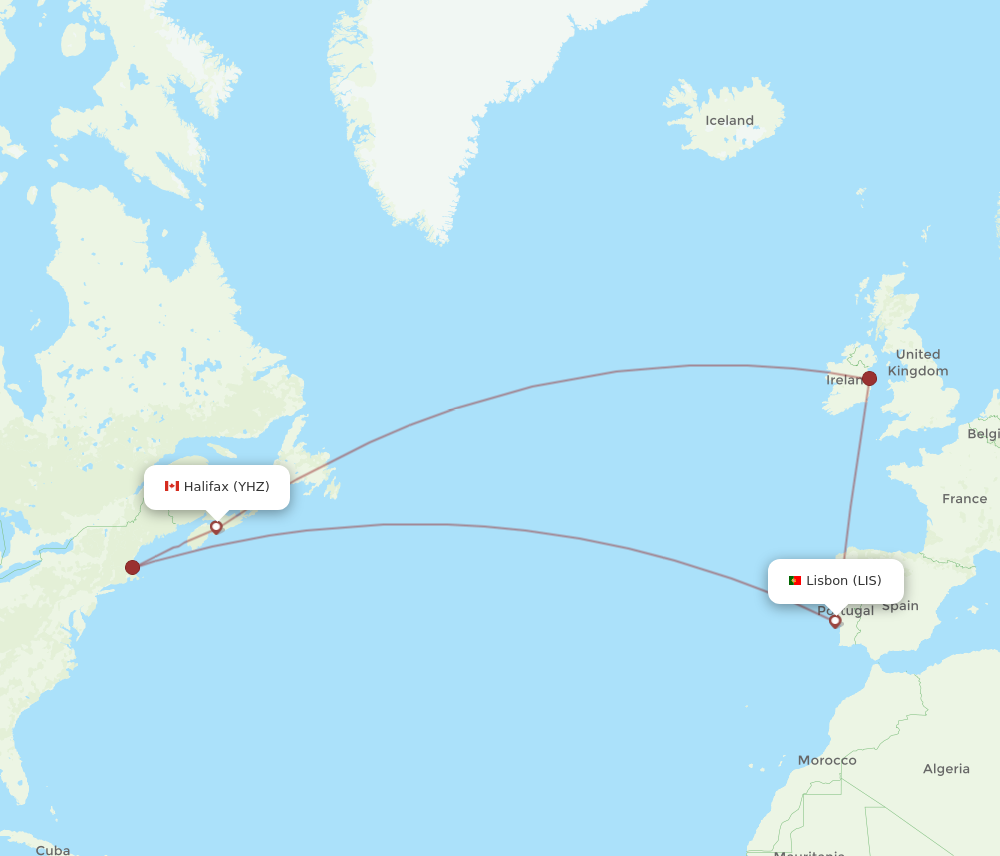 YHZ to LIS flights and routes map