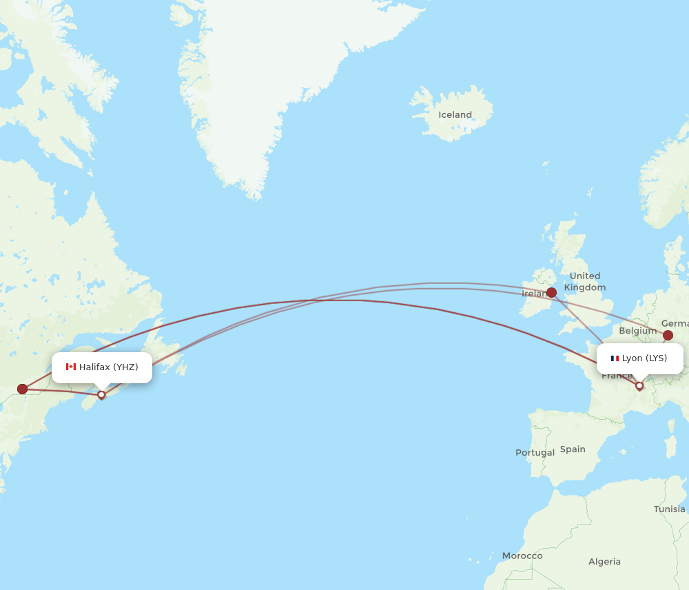 YHZ to LYS flights and routes map