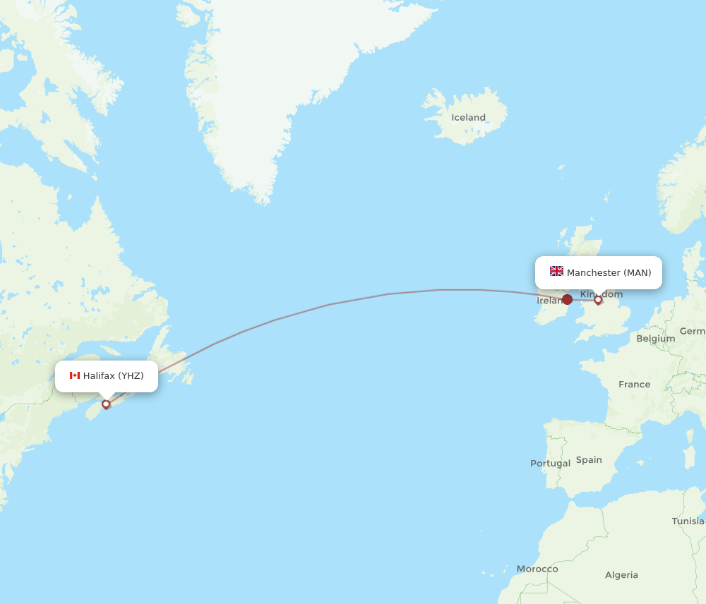 YHZ to MAN flights and routes map
