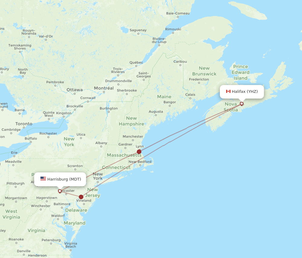 YHZ-MDT flight routes