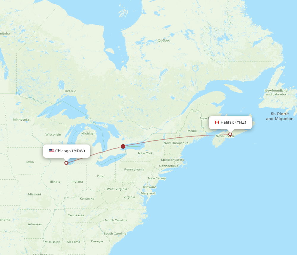 YHZ to MDW flights and routes map