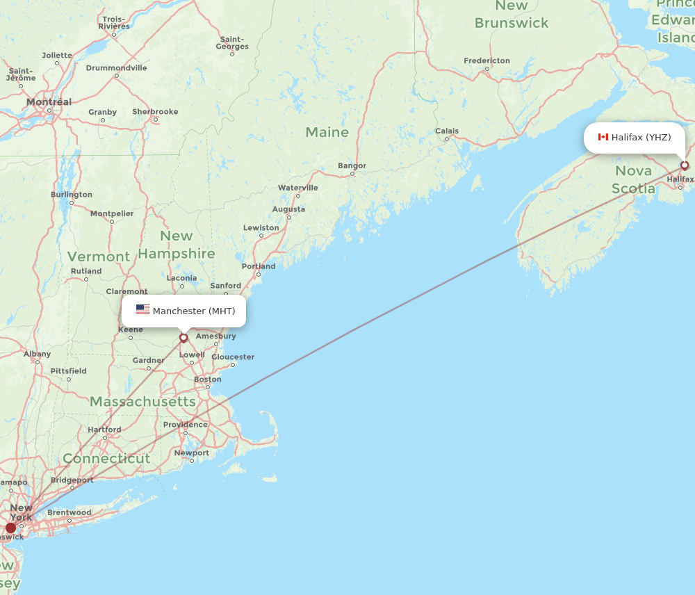 Halifax - Manchester route map and flight paths