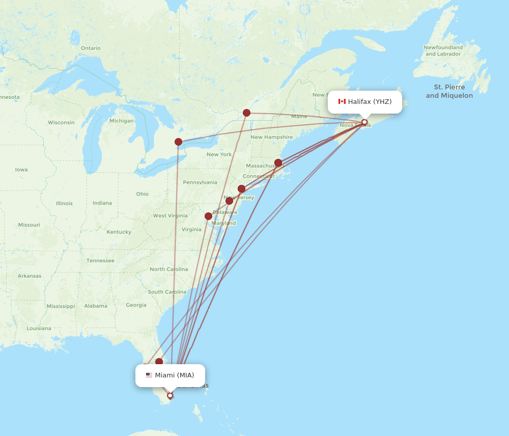 YHZ-MIA flight routes