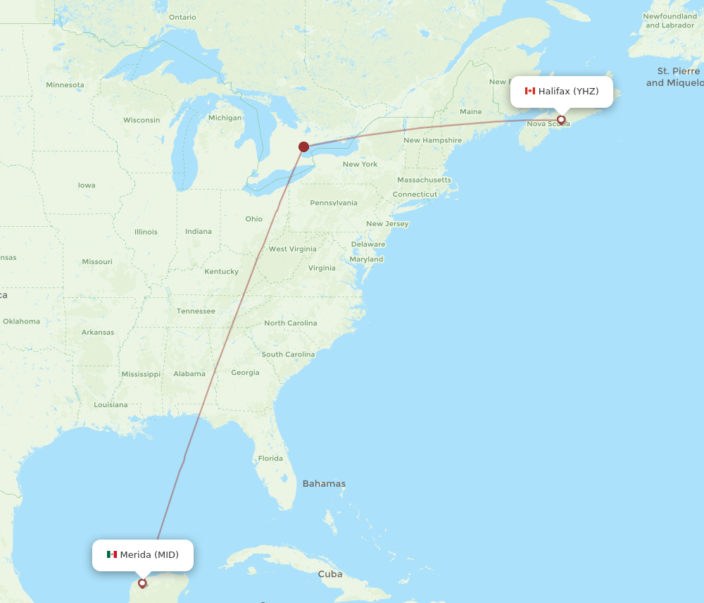 YHZ to MID flights and routes map