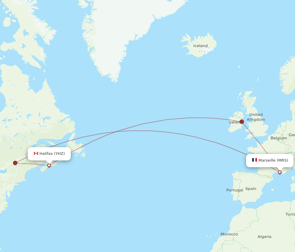 YHZ to MRS flights and routes map
