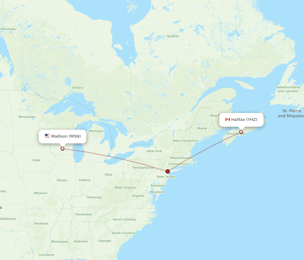 YHZ to MSN flights and routes map