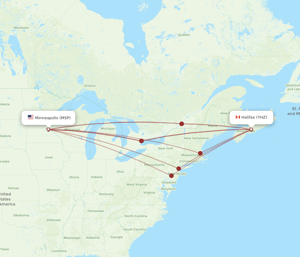 YHZ to MSP flights and routes map