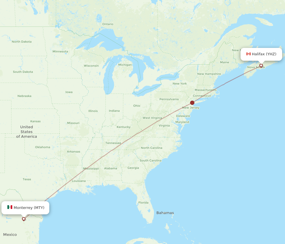 YHZ to MTY flights and routes map