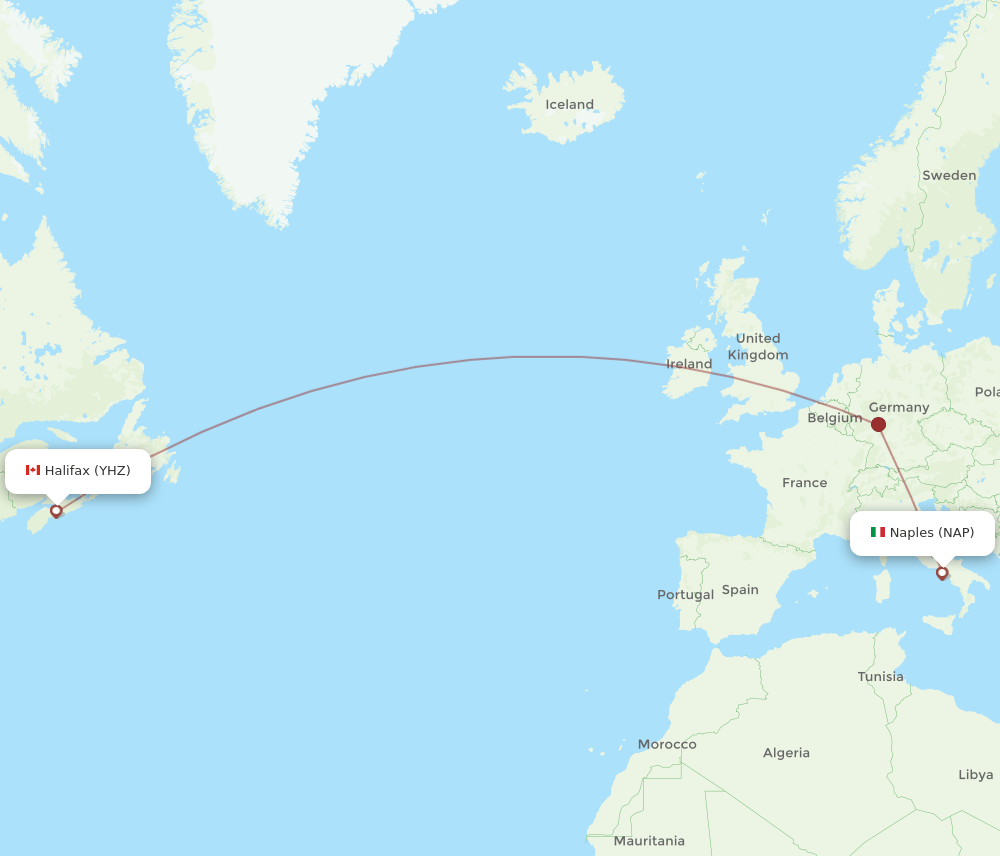 YHZ to NAP flights and routes map