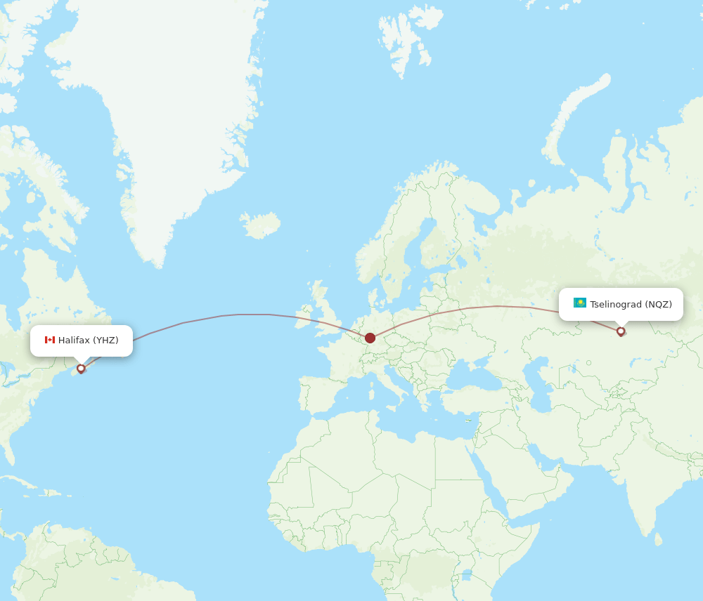 YHZ to NQZ flights and routes map
