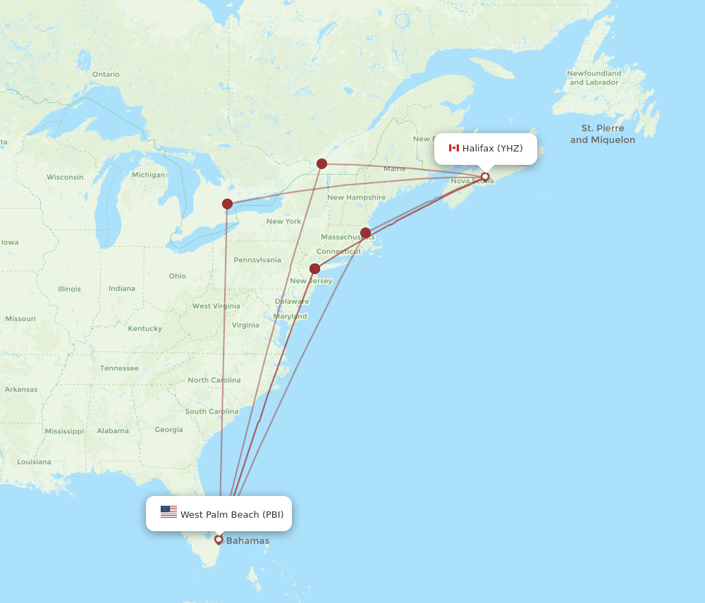 YHZ to PBI flights and routes map