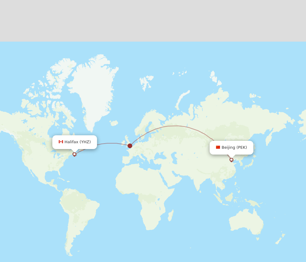 Beijing - Halifax route map and flight paths