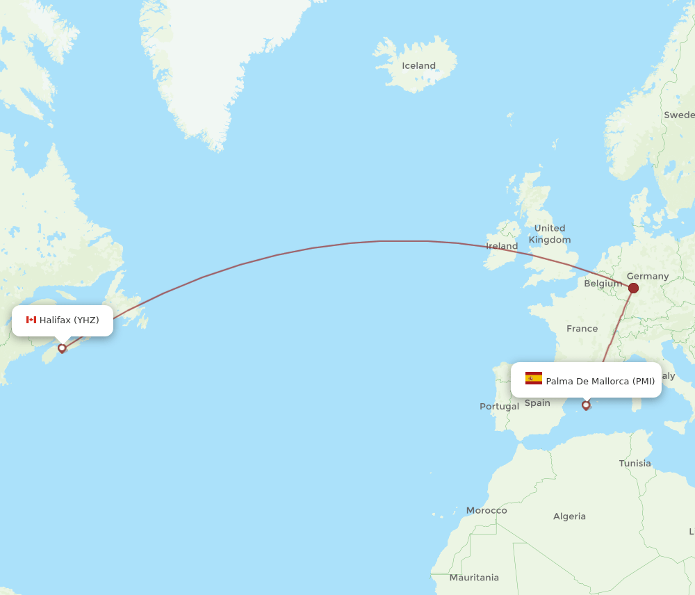 YHZ to PMI flights and routes map