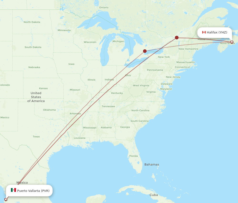 YHZ to PVR flights and routes map