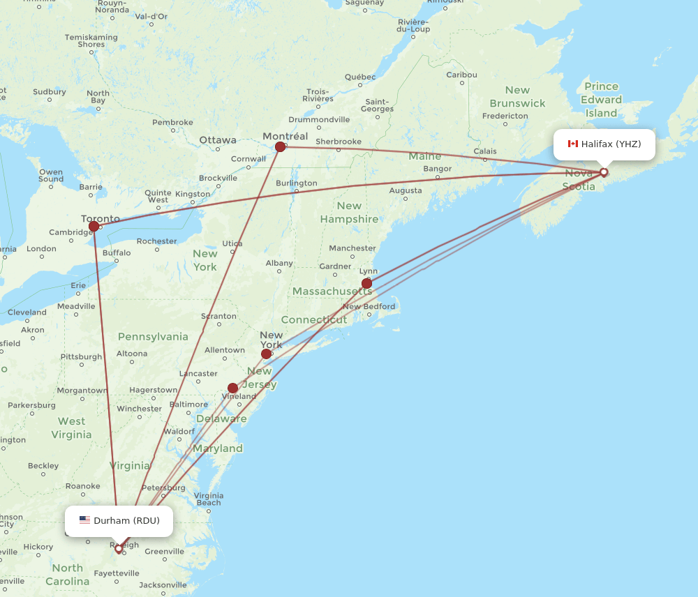 YHZ-RDU flight routes