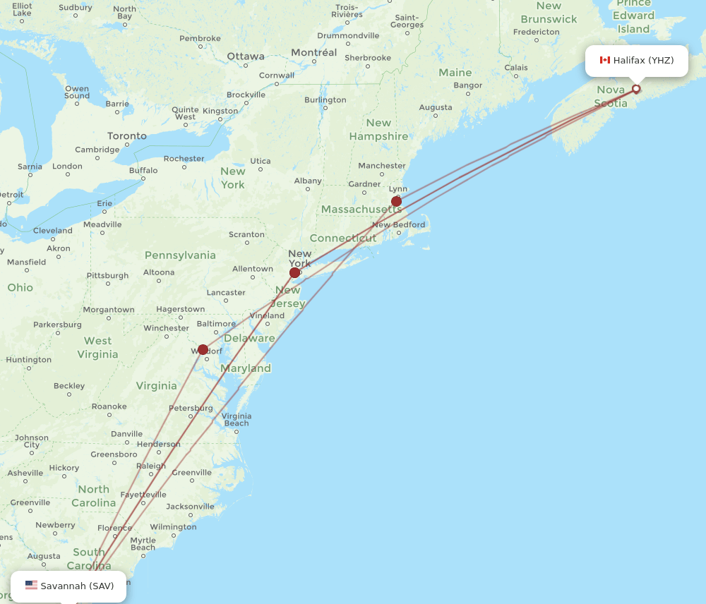 YHZ-SAV flight routes