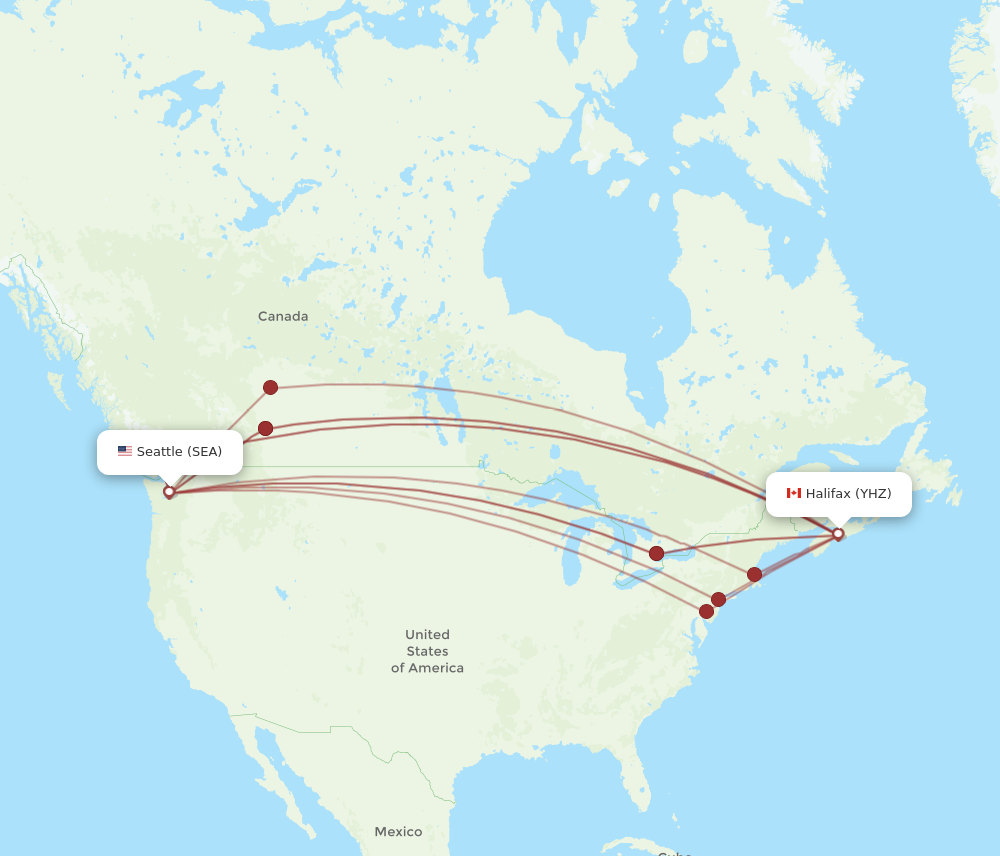 YHZ to SEA flights and routes map