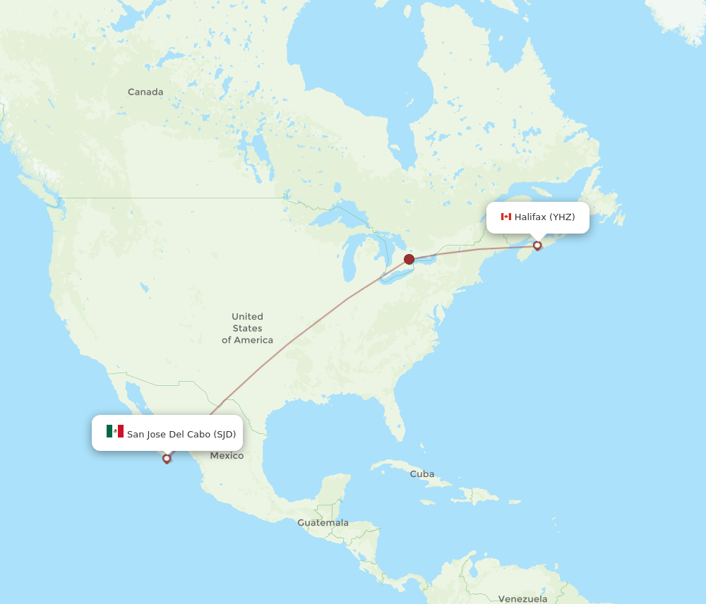 SJD to YHZ flights and routes map