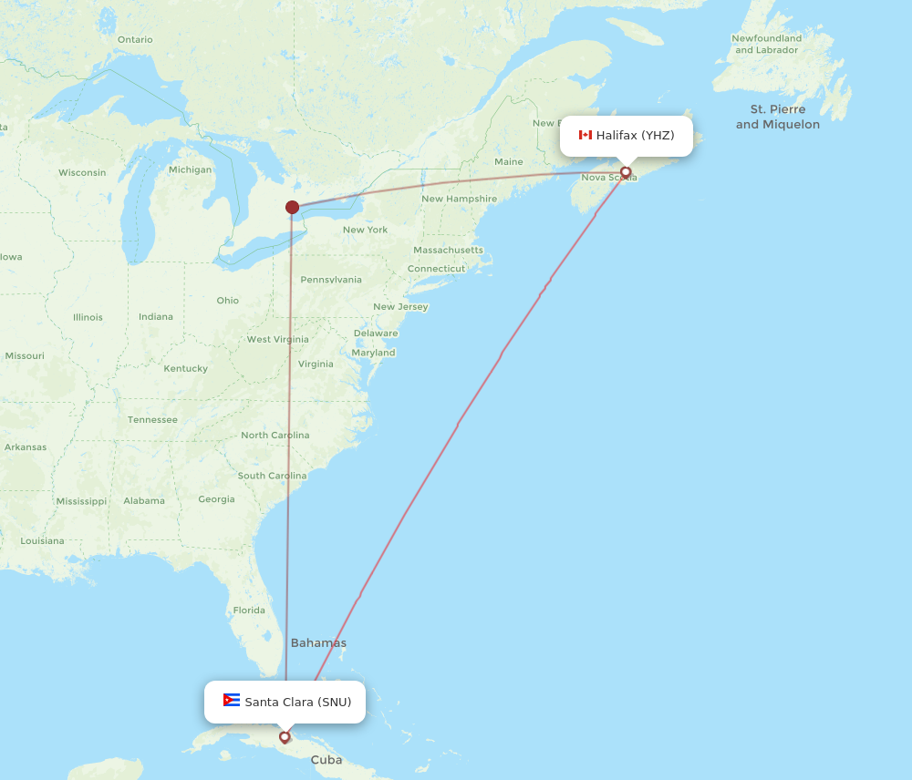 YHZ to SNU flights and routes map