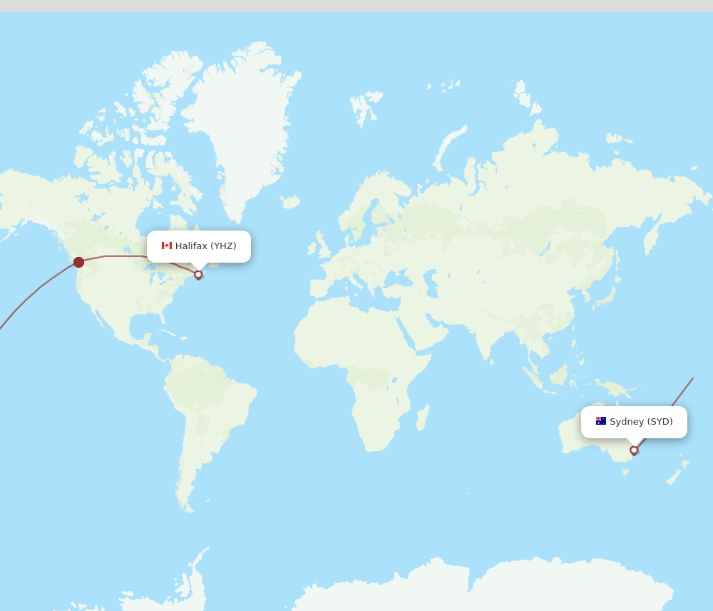 YHZ to SYD flights and routes map