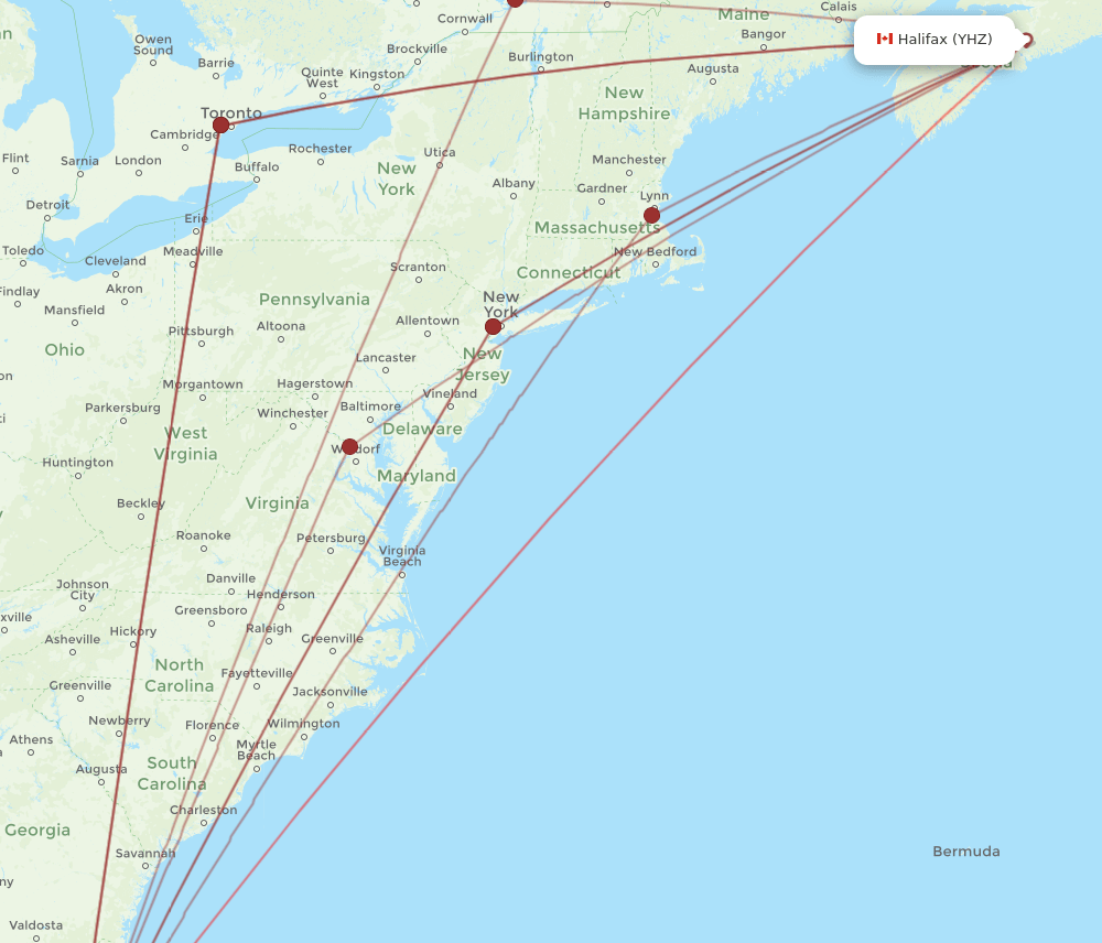 YHZ to TPA flights and routes map